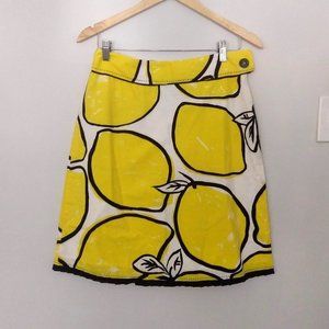 Anthropologie Odille A-Line Lemon Print Yellow Cotton Skirt - EUC